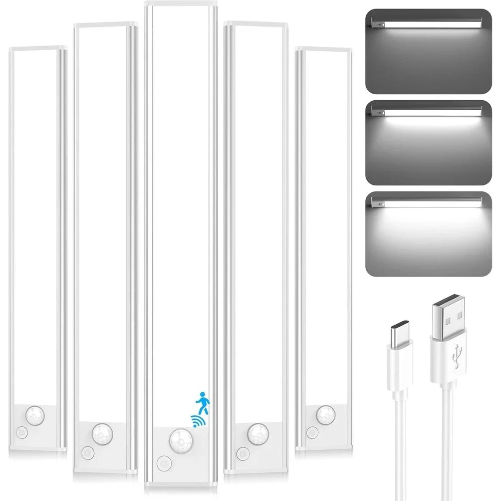 Under Cabinet Lighting, 5 Pack 10 Inch Rechargeable Motion Sensor Night Lights